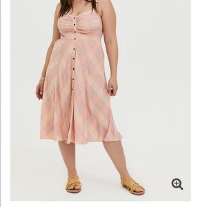 TORRD Peach plaid Challis midi dresss
